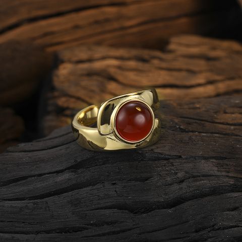 Retro Geometric Sterling Silver Plating Inlay Agate 24k Gold Plated White Gold Plated Open Rings