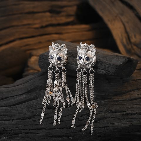 1 Pair Simple Style Owl Plating Inlay Sterling Silver Zircon White Gold Plated Drop Earrings