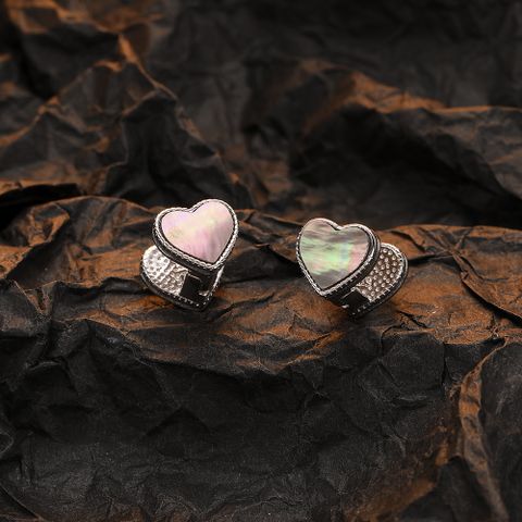 1 Pair Casual Heart Shape Plating Inlay Sterling Silver Shell White Gold Plated Ear Studs