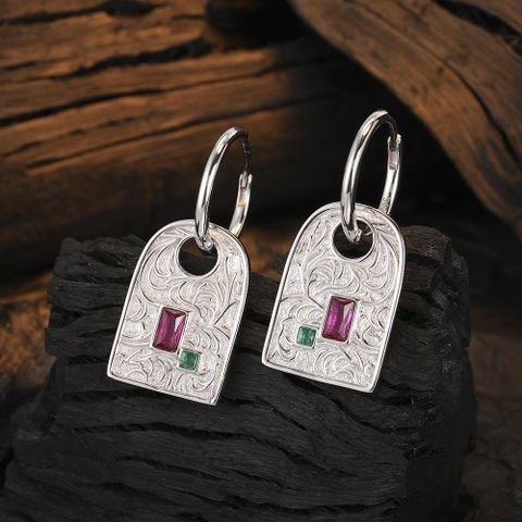 1 Pair Original Design Square Plating Inlay Sterling Silver Zircon White Gold Plated Drop Earrings