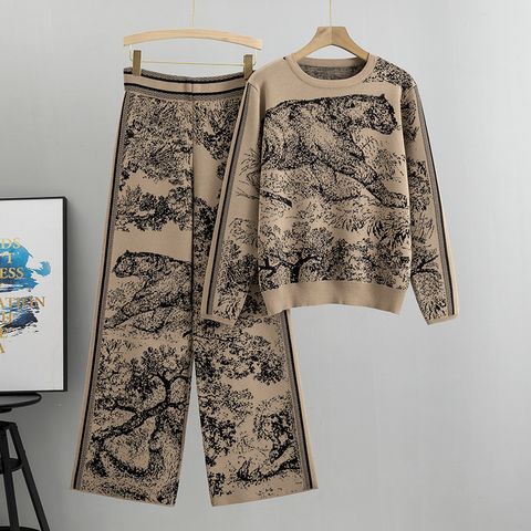 Daily Street Women's Simple Style Abstract Tiger Polyester Pants Sets Pants Sets