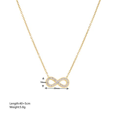 Titanium Steel 18K Gold Plated Elegant Plating Infinity Solid Color Rhinestones Pendant Necklace