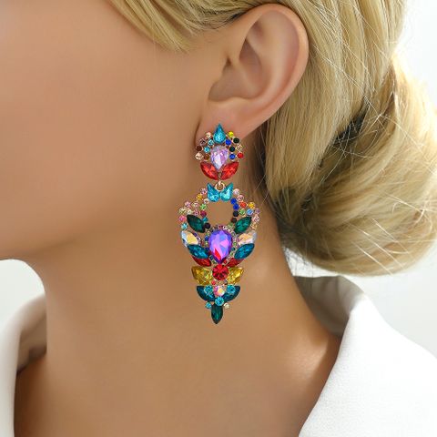 1 Pair Elegant Exaggerated Geometric Color Block Plating Inlay Zinc Alloy Glass Dangling Earrings