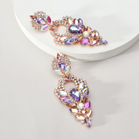 1 Pair Elegant Exaggerated Geometric Color Block Plating Inlay Zinc Alloy Glass Dangling Earrings
