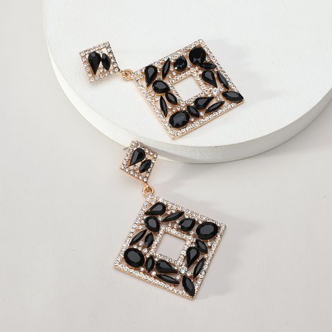 1 Pair Elegant Exaggerated Luxurious Square Plating Hollow Out Inlay Zinc Alloy Rhinestones Dangling Earrings