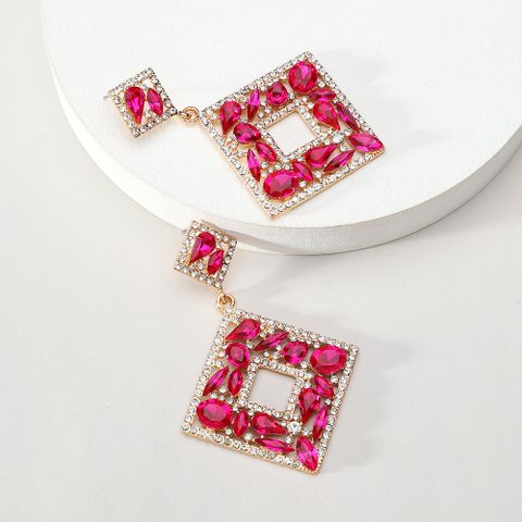 1 Pair Elegant Exaggerated Luxurious Square Plating Hollow Out Inlay Zinc Alloy Rhinestones Dangling Earrings