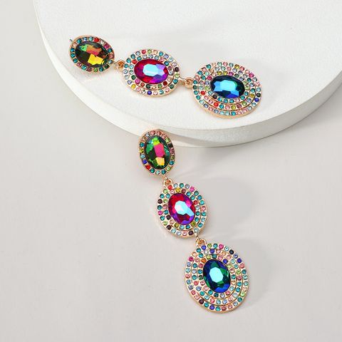 1 Pair Glam Luxurious Oval Plating Inlay Alloy Rhinestones Glass Drop Earrings