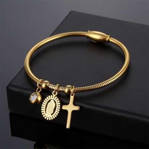 Luxurious Cross Stainless Steel Plating 18k Gold Plated Bangle