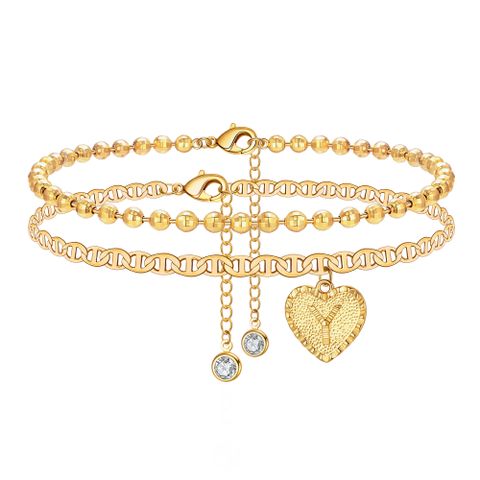 Vacation Letter Heart Shape Copper Plating 14K Gold Plated Women's Anklet