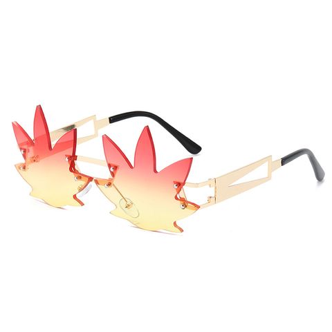 Exaggerated Leaf Gradient Color Pc Butterfly Frame Frameless Women's Sunglasses