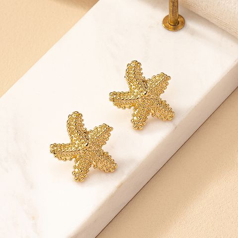 1 Pair Retro Marine Style Starfish Plating Alloy Gold Plated Ear Studs