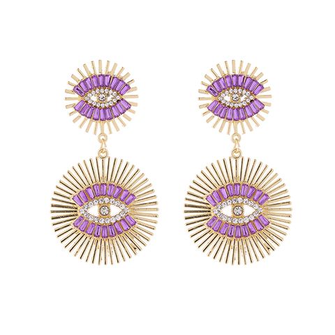 1 Pair Luxurious Classic Style Devil's Eye Plating Hollow Out Inlay Alloy Rhinestones Glass Gold Plated Drop Earrings