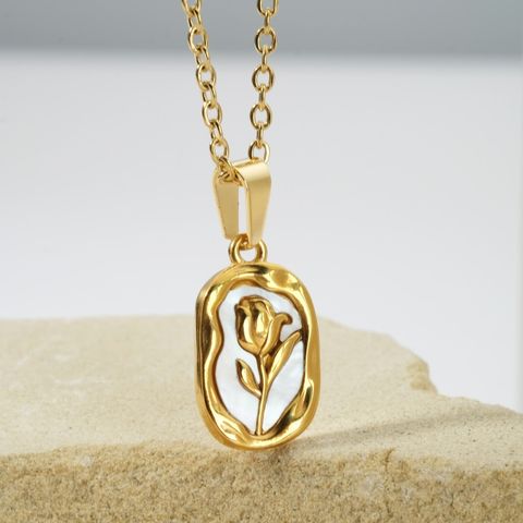 Cute Romantic Irregular Flower Stainless Steel Plating 18k Gold Plated Pendant Necklace