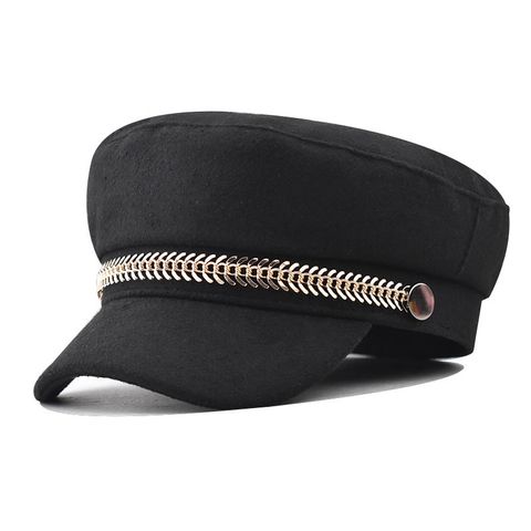 Women's Simple Style Solid Color Flat Eaves Military Hat