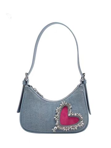 Women's Small Denim Heart Shape Vintage Style Square Zipper Shoulder Bag
