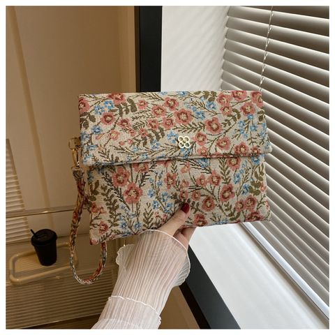 Women's Nylon Plaid Flower Streetwear Square Flip Cover Envelope Bag