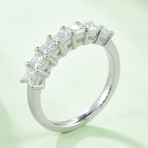Elegant Wedding Romantic Square Sterling Silver Gra Plating Inlay Moissanite Rhodium Plated Silver Plated Rings