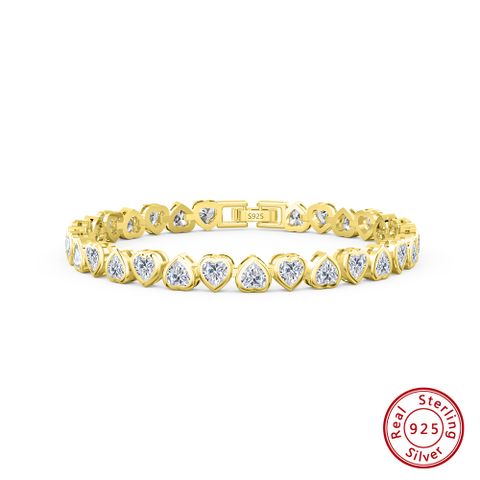 Elegant Simple Style Heart Shape Sterling Silver Plating Inlay Zircon 14k Gold Plated White Gold Plated Bracelets