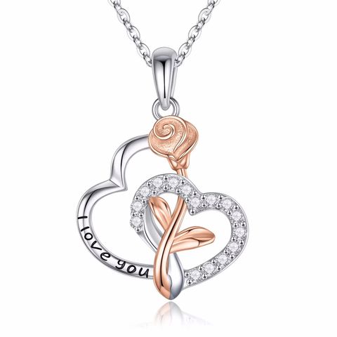 Cute Simple Style Heart Shape Sterling Silver Plating Metal Button Chain Zircon 14k Gold Plated Pendant Necklace