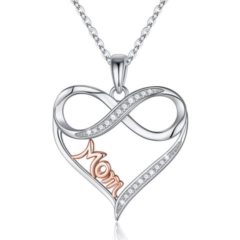 Simple Style Shiny Letter Infinity Heart Shape Sterling Silver Plating Hollow Out Inlay Zircon 14k Gold Plated Pendant Necklace