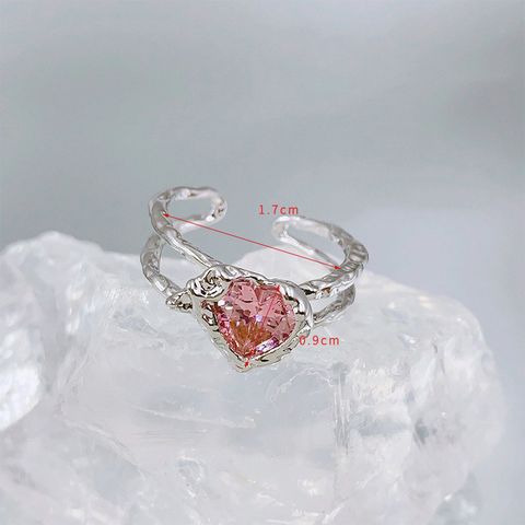 Simple Style Shiny Heart Shape Artificial Crystal Alloy Wholesale Open Rings