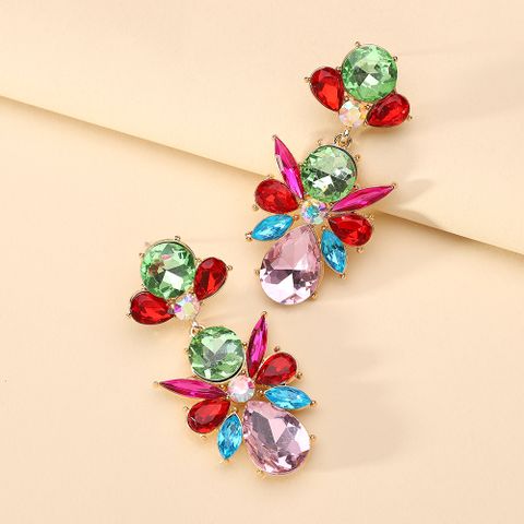 Retro Ethnic Style Flower Rhinestone Inlay Artificial Gemstones Women's Drop Earrings