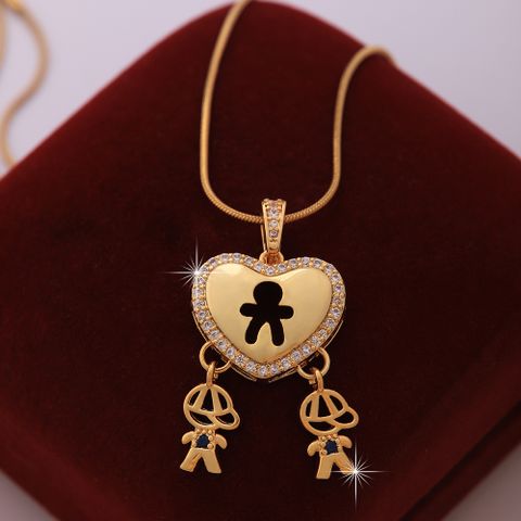 Hip-hop Punk Heart Shape Stainless Steel Copper 18k Gold Plated Zircon Pendant Necklace In Bulk