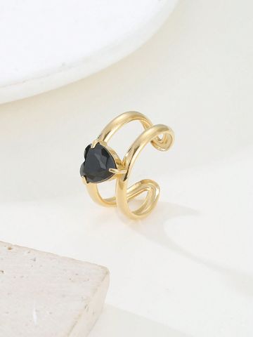 304 Stainless Steel 18K Gold Plated Retro Plating Inlay Geometric Zircon Open Rings