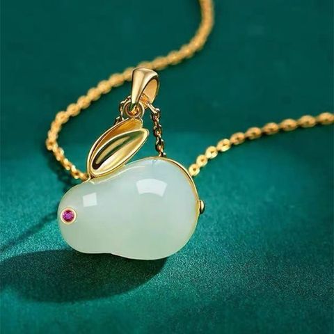 Cute Lady Rabbit Stainless Steel Stone Women's Pendant Necklace