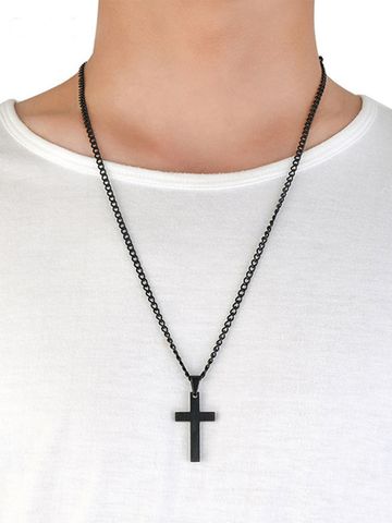 Simple Style Cross Stainless Steel Men's Pendant Necklace