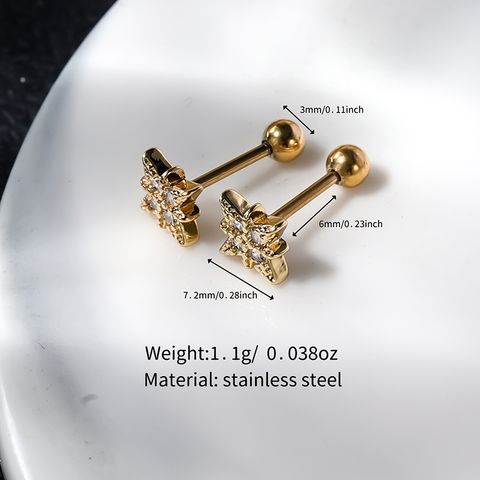 1 Pair Shiny Star Solid Color Flower Plating Inlay Stainless Steel Copper Zircon 18K Gold Plated Ear Studs