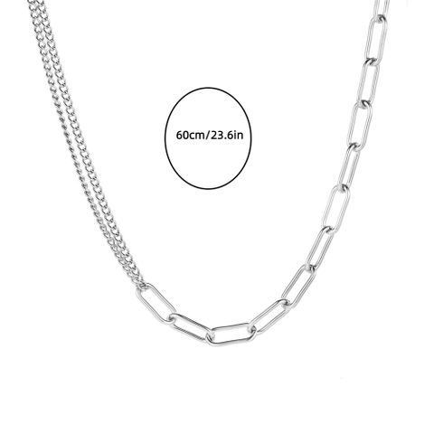 Simple Hollow Chain Double-chain Splicing Titanium Steel Necklace