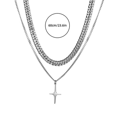 Hip-hop Cross Titanium Steel Polishing Chain Unisex Layered Necklaces