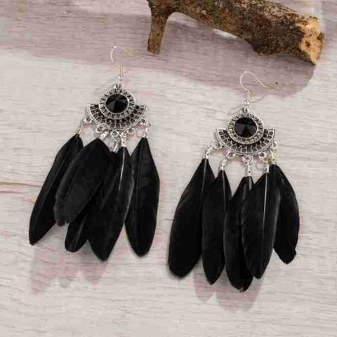 1 Pair Vintage Style Bohemian Geometric Color Block Plating Alloy Feather Ear Hook