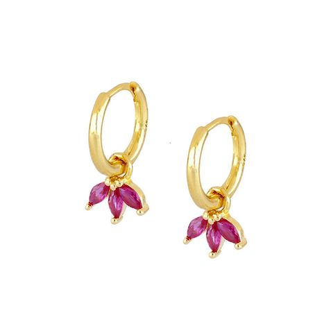 1 Pair Simple Style Shiny Shamrock Inlay Copper Zircon Drop Earrings