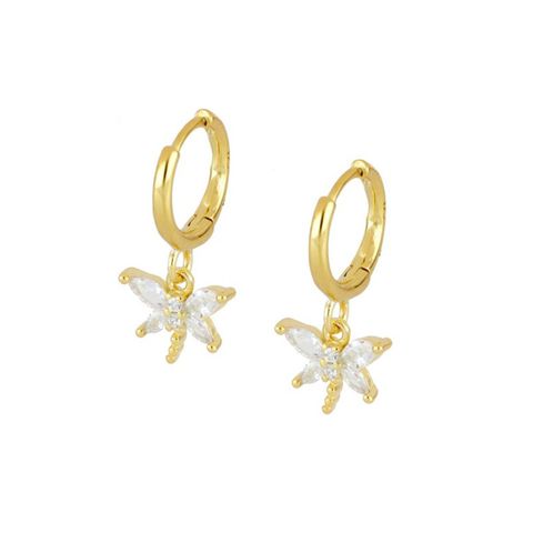 1 Pair Ig Style Cute Dragonfly Inlay Copper Zircon Drop Earrings