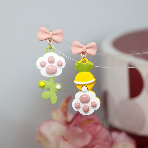 1 Pair Cute Paw Print Flower Alloy Drop Earrings