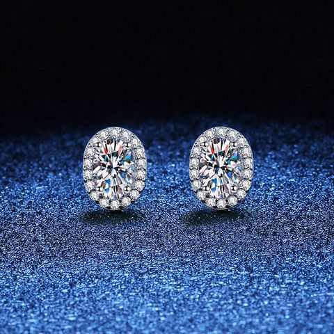 1 Pair Modern Style Simple Style Classic Style Geometric Inlay Sterling Silver Zircon White Gold Plated Ear Studs