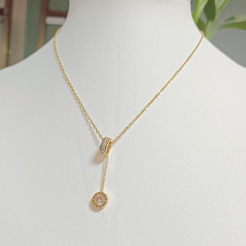 Elegant Simple Style Roman Numeral Stainless Steel Plating Inlay Rhinestones 18k Gold Plated Pendant Necklace