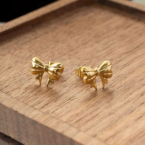 1 Pair Simple Style Bow Knot Alloy Gold Plated Ear Studs