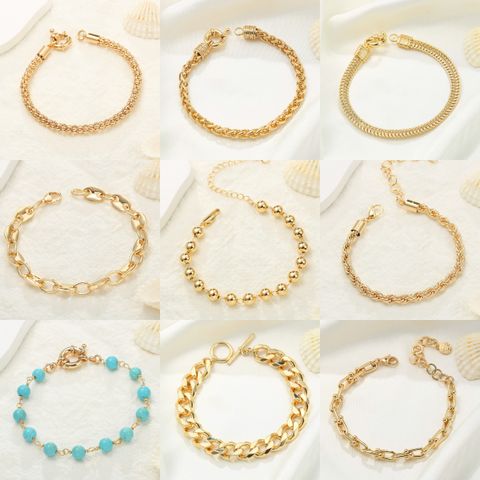 Casual Classic Style Solid Color Copper 14k Gold Plated Bracelets In Bulk
