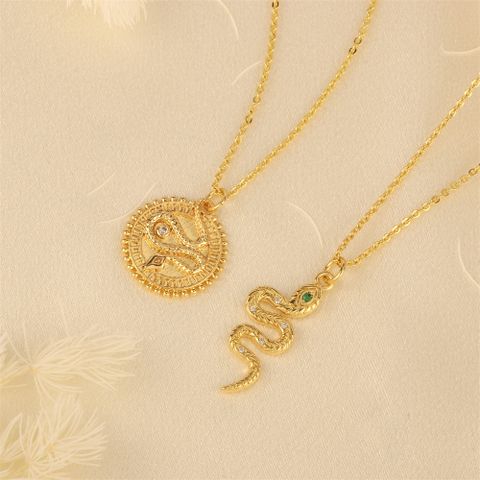 Elegant Simple Style Snake Copper 18k Gold Plated Zircon Pendant Necklace In Bulk