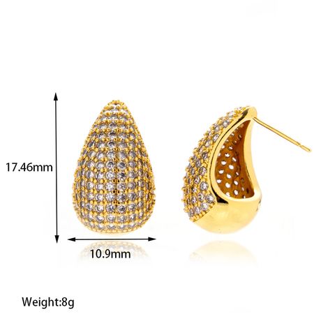 1 Pair Simple Style Classic Style Water Droplets Enamel Plating Inlay Copper Rhinestones 18k Gold Plated Ear Studs