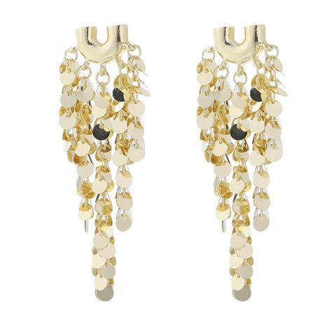 1 Pair Elegant Tassel Sequins Plating Inlay Brass Zircon 14k Gold Plated White Gold Plated Drop Earrings