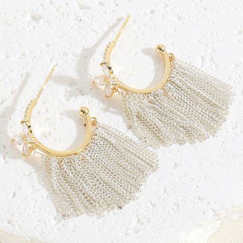 1 Pair Elegant Tassel Sequins Plating Inlay Brass Zircon 14k Gold Plated White Gold Plated Drop Earrings