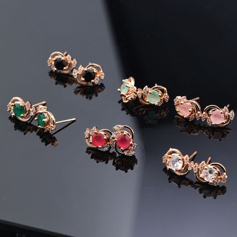 1 Piece Vintage Style Heart Shape Butterfly Plating Inlay Copper Zircon 24k Gold Plated Rose Gold Plated Ear Studs