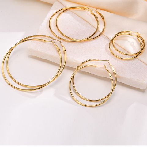 1 Pair Simple Style Geometric 304 Stainless Steel Gold Plated Hoop Earrings