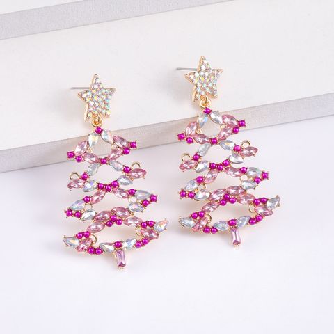 1 Pair Christmas Vacation Simple Style Christmas Tree Plating Inlay Alloy Artificial Gemstones Gold Plated Silver Plated Drop Earrings
