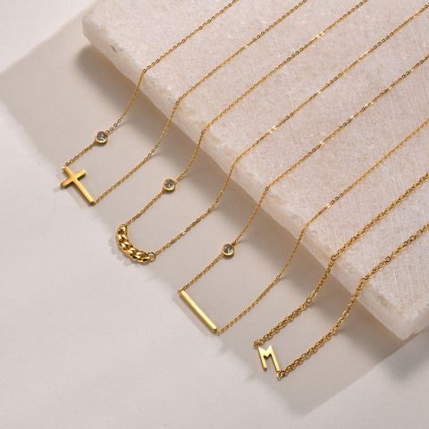 Simple Style Cross Titanium Steel Gold Plated Zircon Gold Plated Necklace