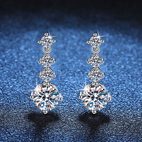 1 Pair Elegant Sweet Solid Color Plating Inlay Sterling Silver Zircon White Gold Plated Drop Earrings